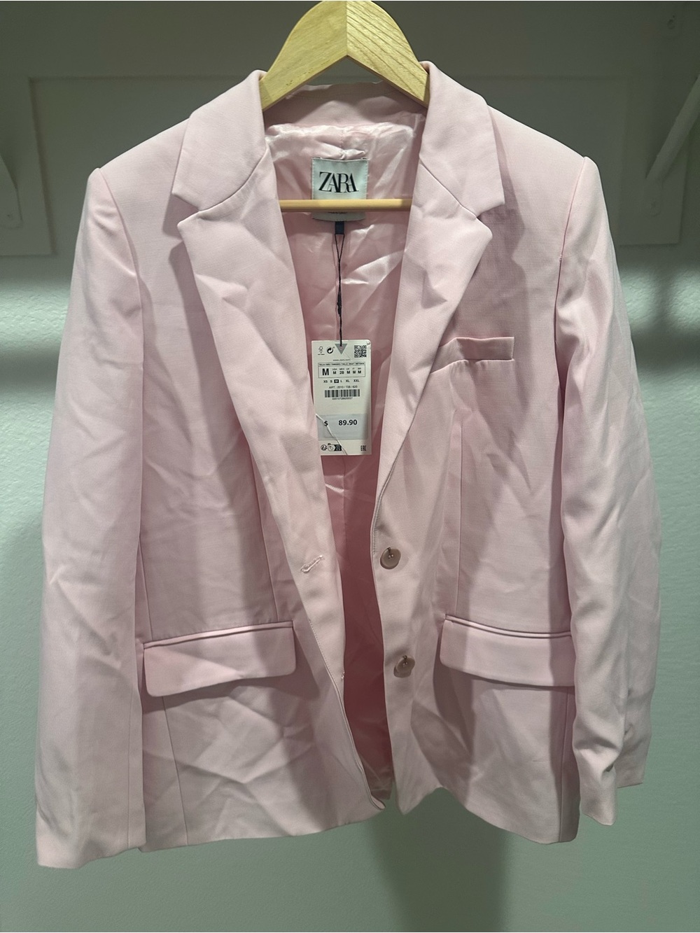 ZARA Light Pink Single-Breasted Tailored Blazer